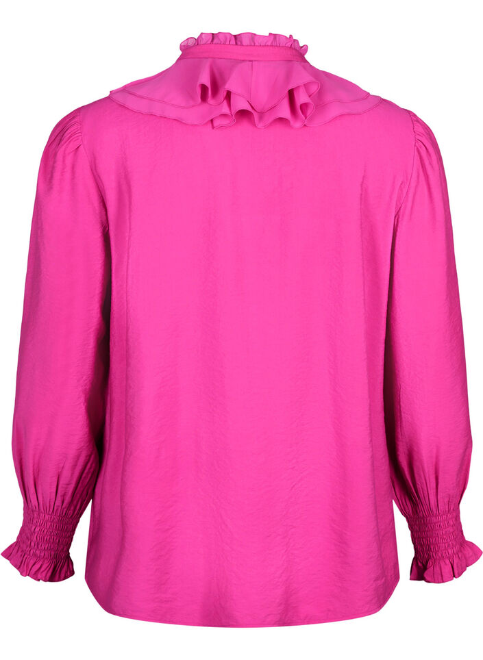 Skjortblus med volanger i viskos, Rose Violet, Packshot image number 1