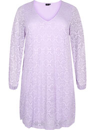 V-ringad klänning i spets med långa ärmar, Pastel Lilac