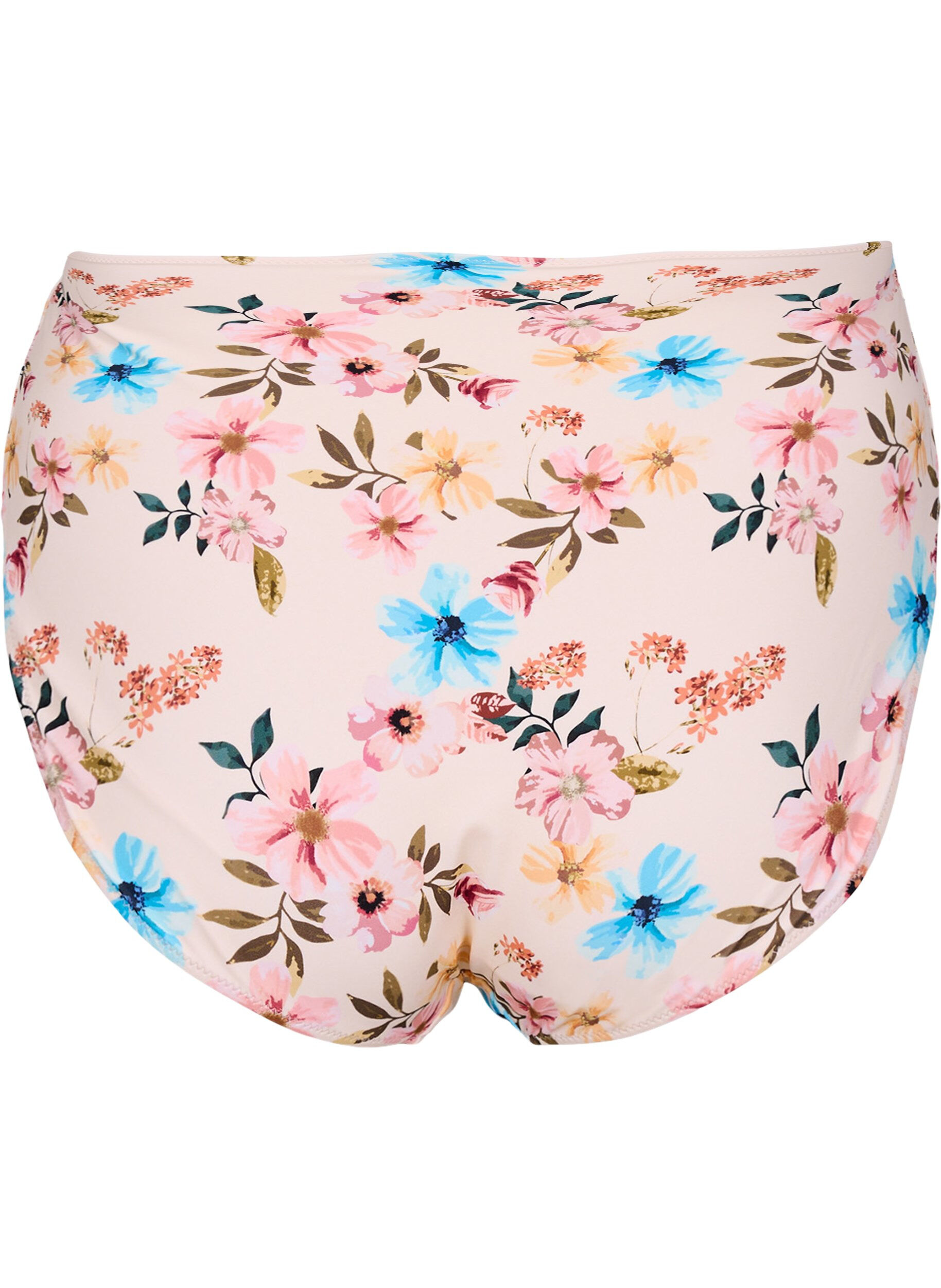 Zizzi Bikinitrosa med extra h&ouml;g midja och blomstertryck, Beige, Packshot image number 1