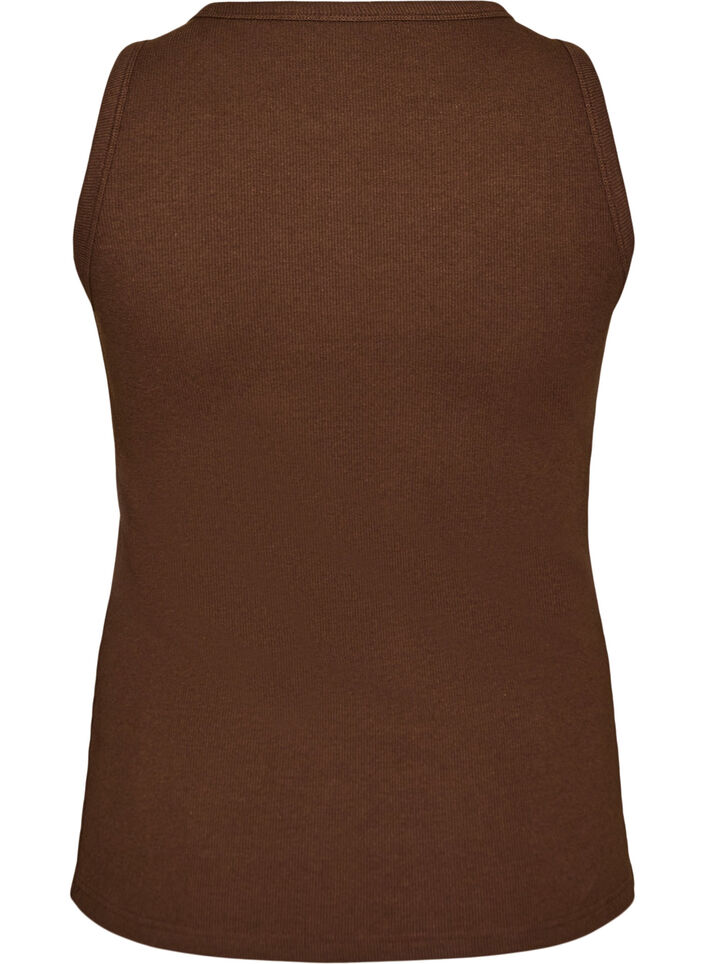 Ribbad topp i bomull med h&ouml;g hals, Brun, Packshot image number 1