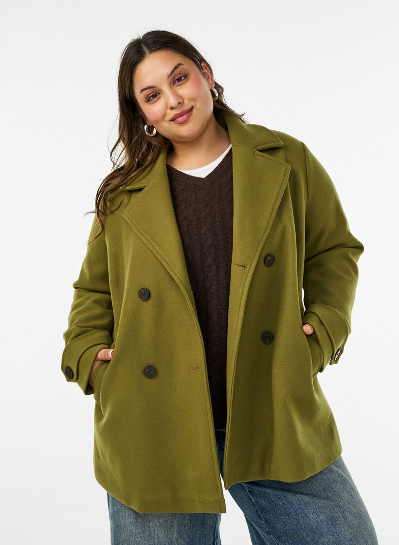 Kort kappa med dubbelkn&auml;ppt kn&auml;ppning, Gr&ouml;n, Model image number 0