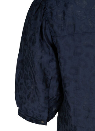 Blus med 2/4 puffärmar och ton i ton-mönster, Navy Blazer, Packshot image number 3