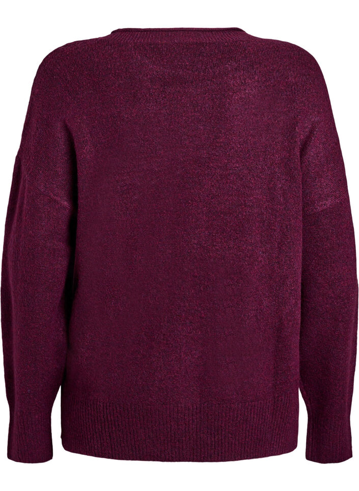 Stickad blus med V-format ribbmönster och slitsar, Lila, Packshot image number 1