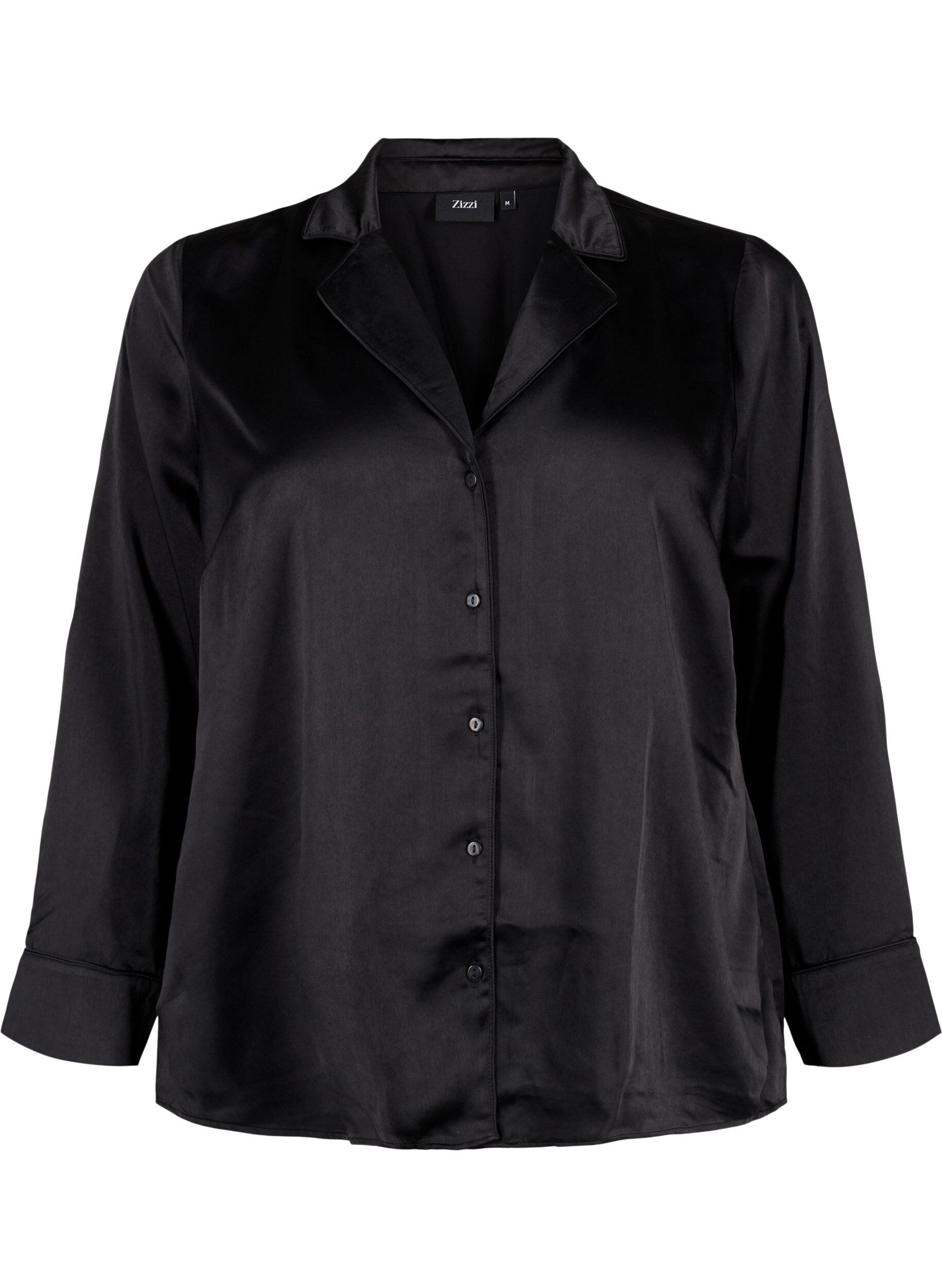 Zizzi Nattskjorta i satin, Black, Packshot image number 0