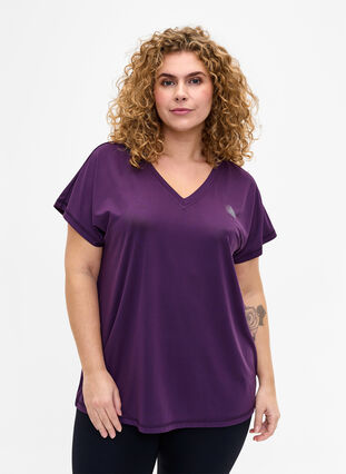 Tränings t-shirt med v-ringning och lös passform, Purple Pennant, Model image number 0