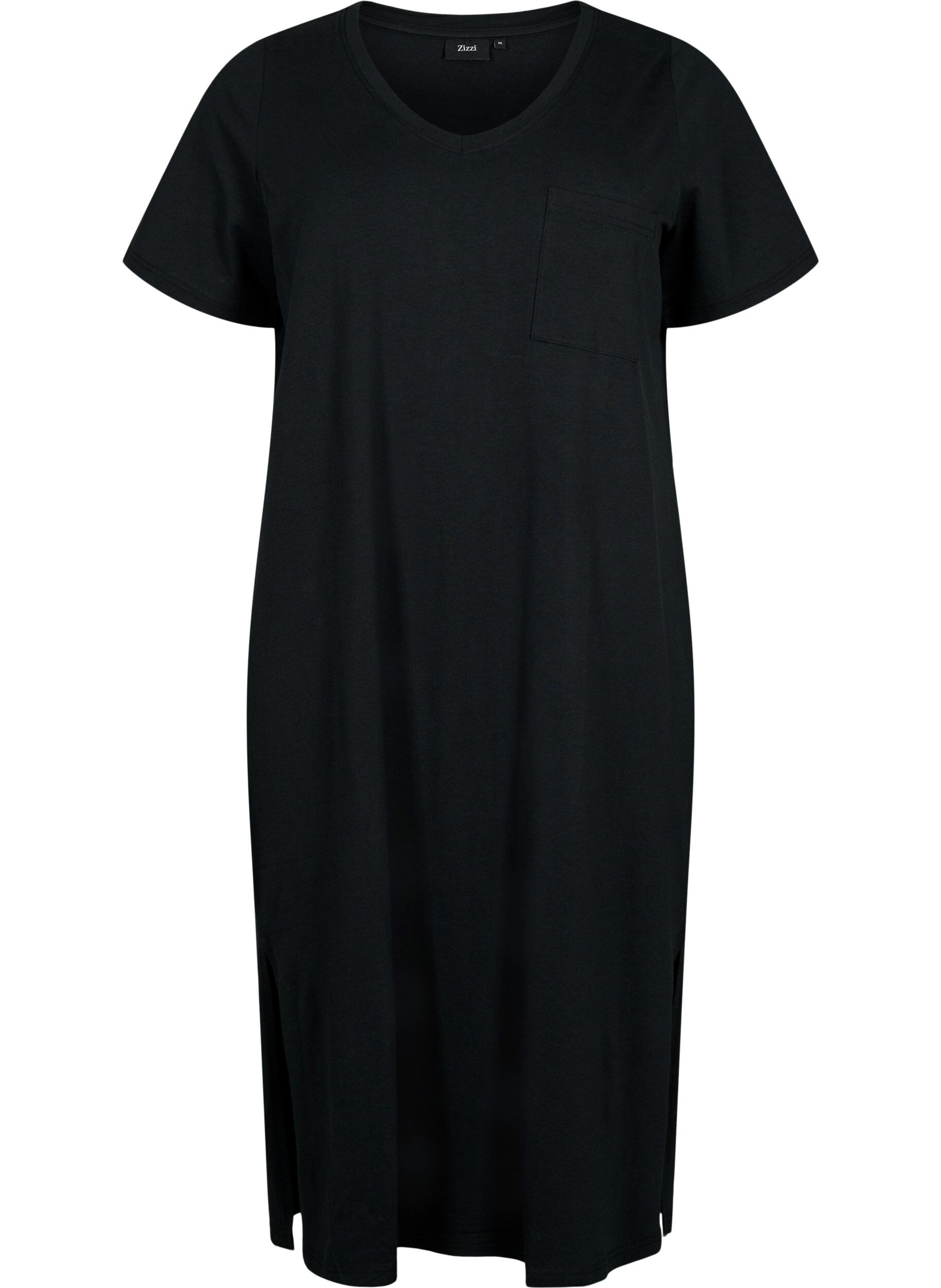 ZizziKort&auml;rmad bomullskl&auml;nning med slits, Black, Packshot image number 0