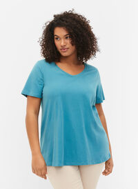 Enfärgad t-shirt i bomull, Brittany Blue, Model