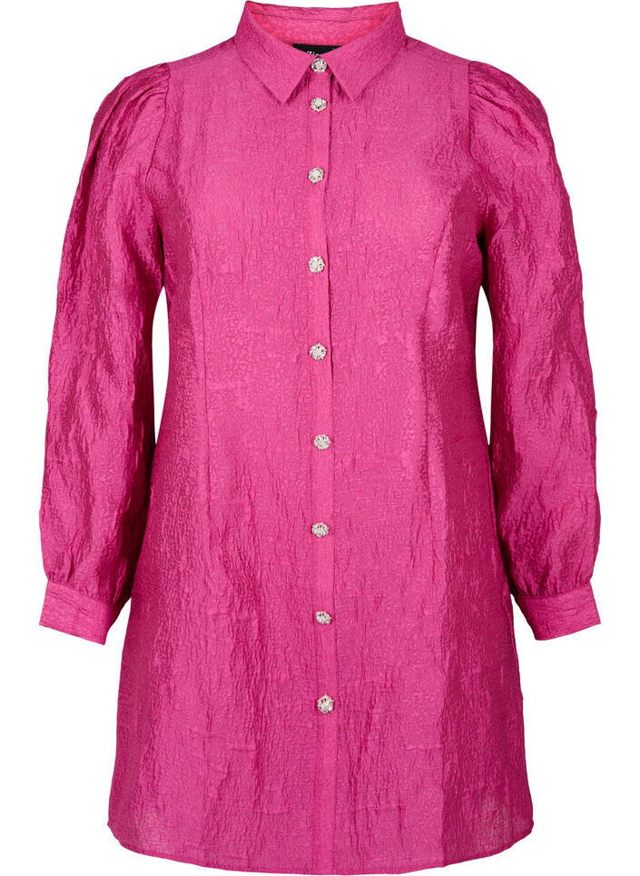 Skjortklänning med textur och pärlknappar, Cactus Flower, Packshot image number 0