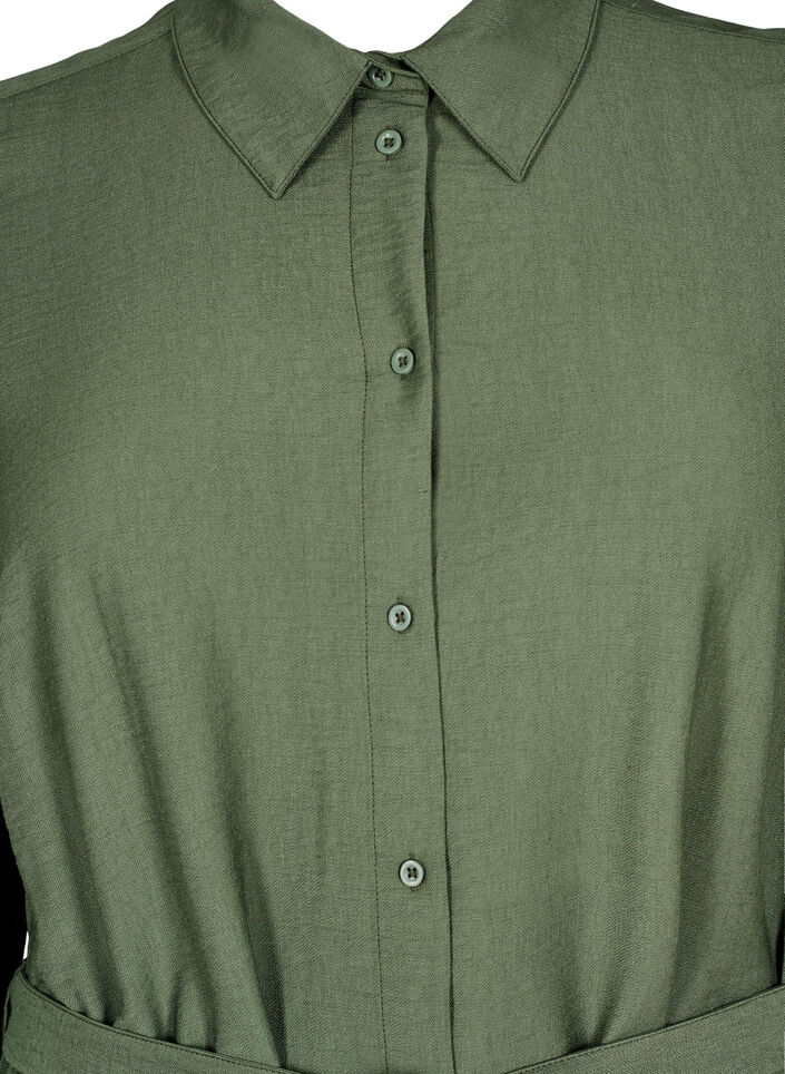 Skjortklänning med knytskärp och långa ärmar, Grön, Packshot image number 2