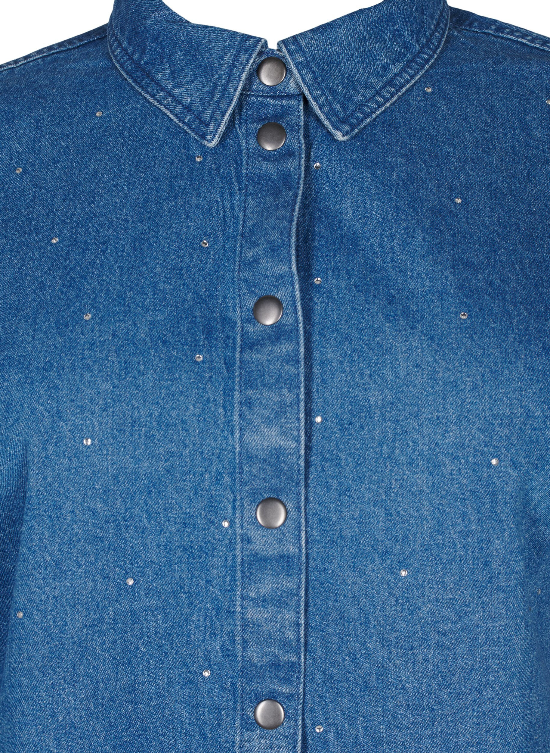 Zizzi Denimskjorta med strass och trekvarts&auml;rmar, Bl. Denim Rhinestone, Packshot image number 2