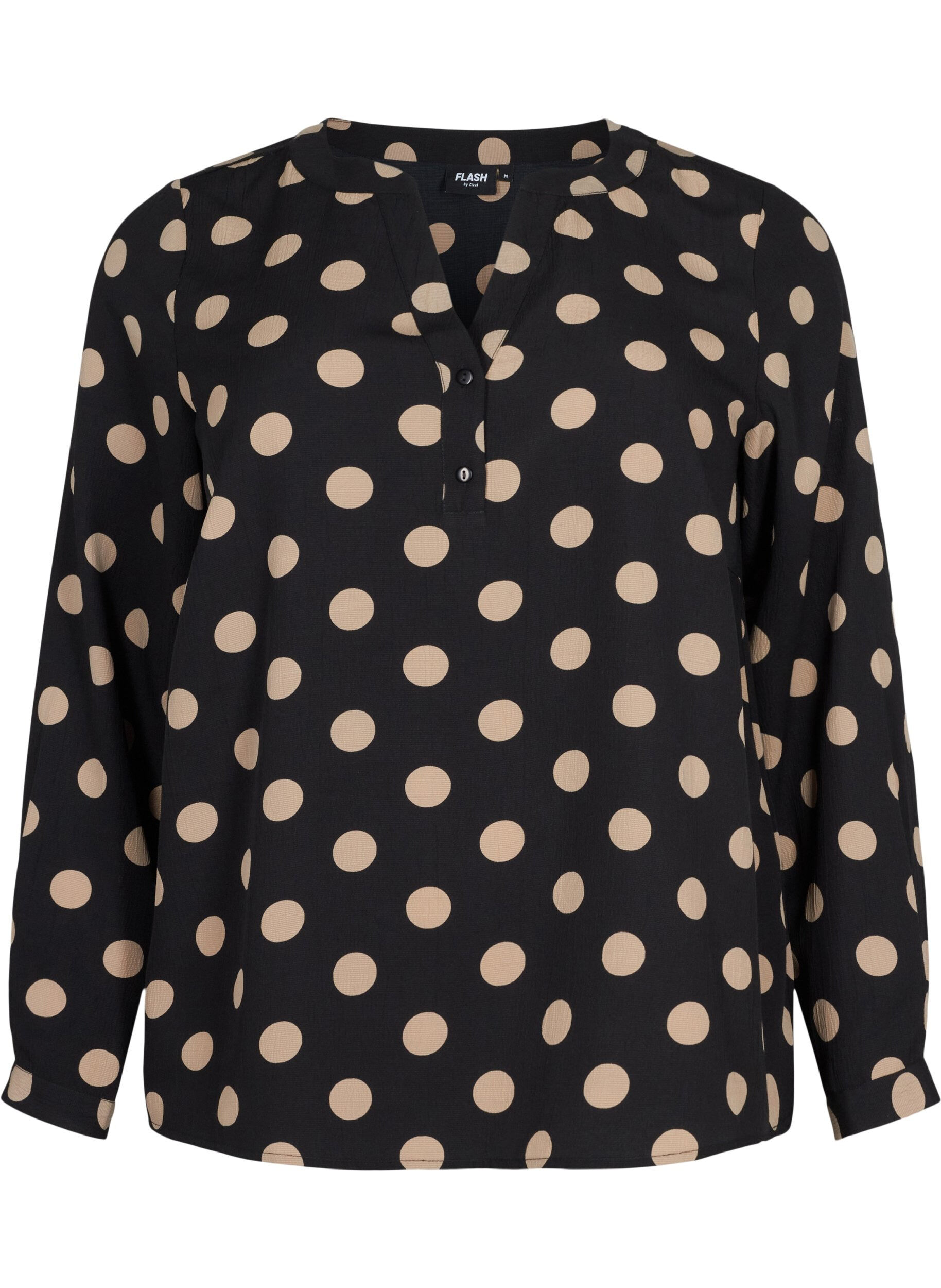 Zizzi FLASH - L&aring;ng&auml;rmad blus med tryck, Black Brown Dot, Packshot image number 0