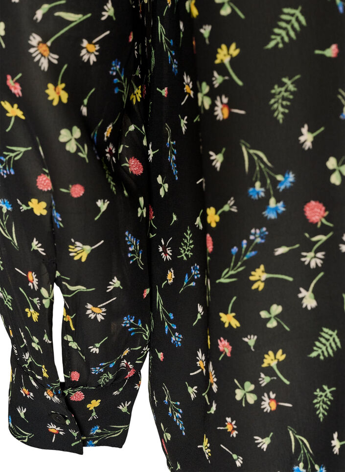 Blus med helt&auml;ckande m&ouml;nster och kort knappsl&aring;, Svart, Packshot image number 3