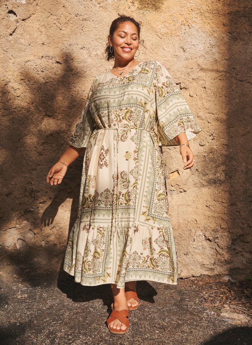 M&ouml;nstrad midikl&auml;nning i viskos med knytsk&auml;rp, Gr&ouml;n, Image image number 0