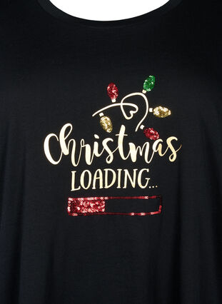 T-shirt med jultryck och paljetter, Black W. Loading, Packshot image number 2