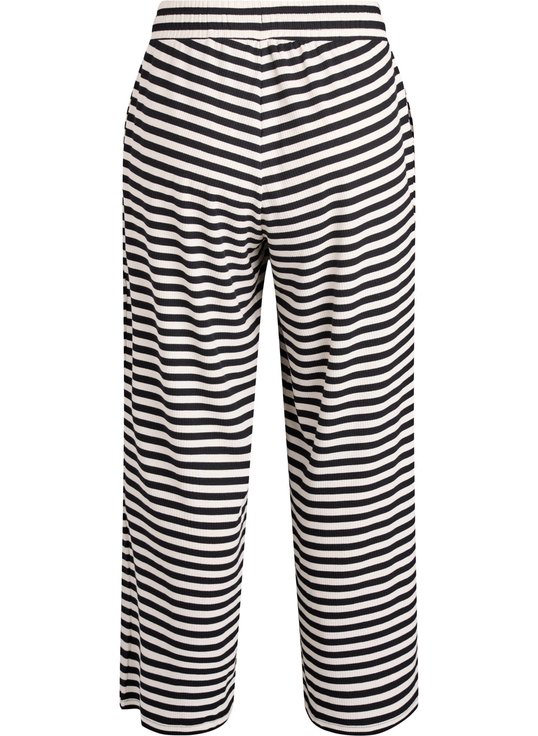 ZizziRandiga pyjamasbyxor med h&ouml;g midja och vida ben, Svart, Packshot image number 1