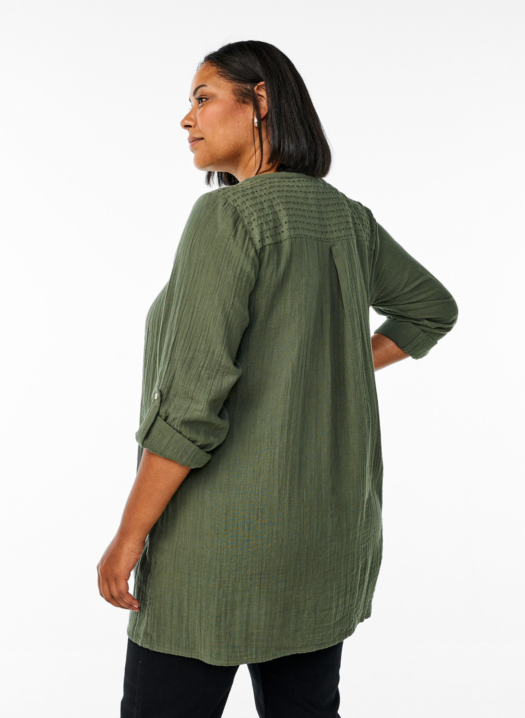 ZizziTunika i bomullsmuslin med broderie anglaise, Gr&ouml;n, Model image number 2