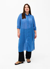 Prickig skjortklänning med 3/4 ärmar och slits, Riverside Dot, Model