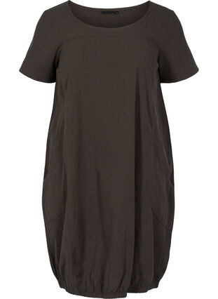 Kortärmad klänning i bomull, Khaki Green, Packshot image number 0