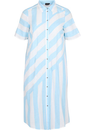 Kortärmad skjortklänning i bomull med ränder, Blue Bell Stripe, Packshot image number 0