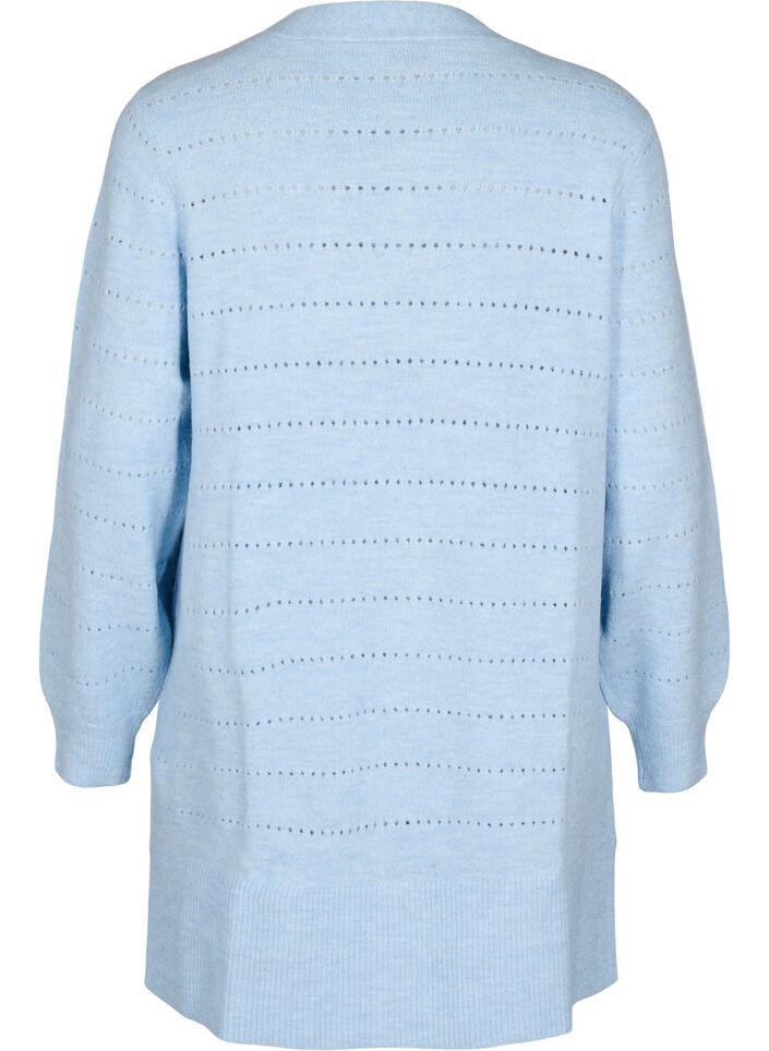 Stickad långkofta med spetsmönster, Cashmere Blue Mel., Packshot image number 1