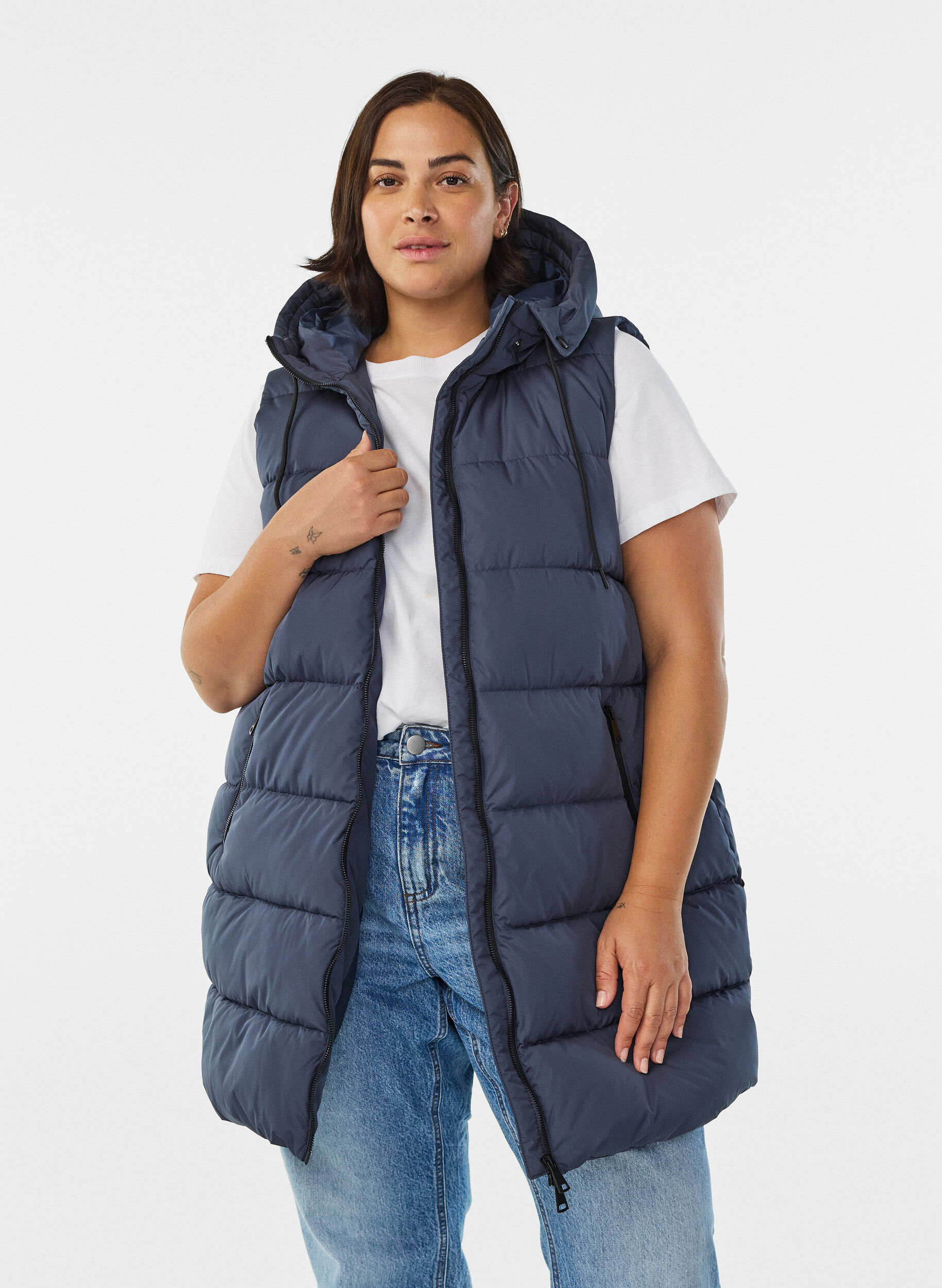 ZizziL&aring;ng v&auml;st med huva och fickor, Bl&aring;, Model image number 0