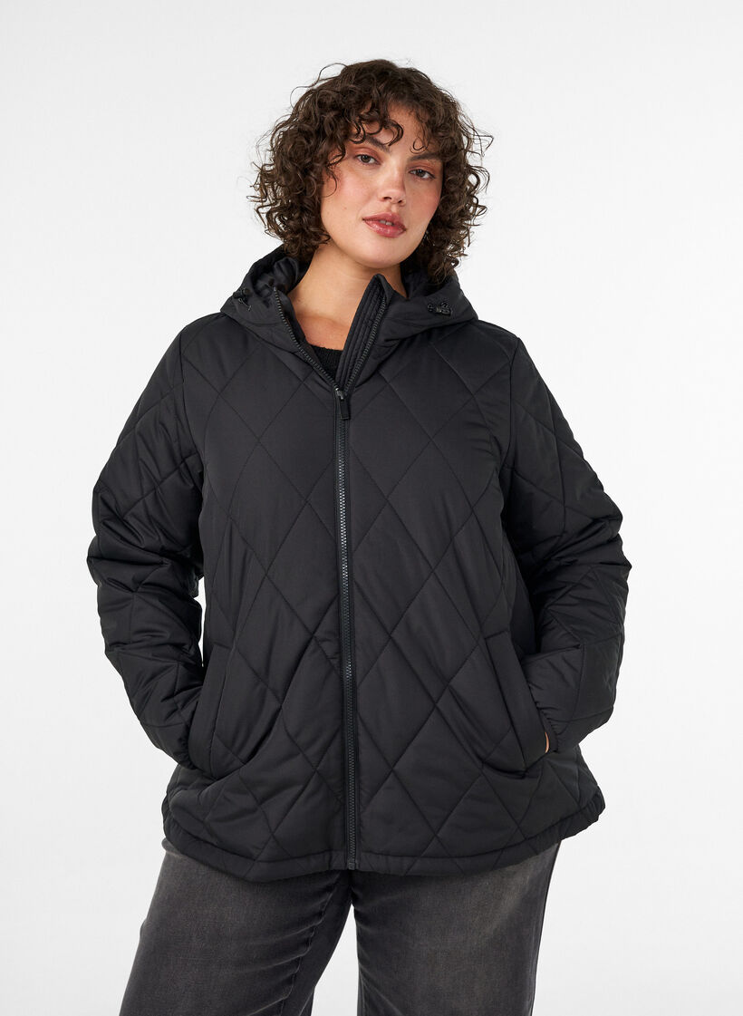 L&auml;tt vadderad jacka med diamantquilt, Svart, Model image number 0