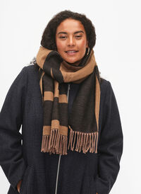 Mjuk scarf med fransar, Black/T. Brown, Model