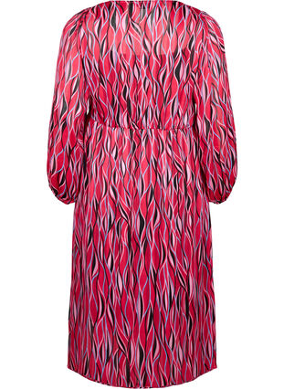 Långärmad midi-klänning med tryck, Fuchsia Pink AOP, Packshot image number 1