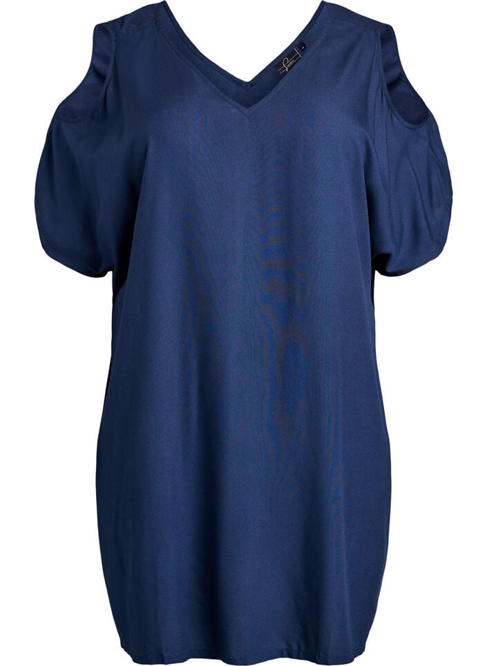 Strandklänning i viskos med axeldetalj, Blå, Packshot image number 0