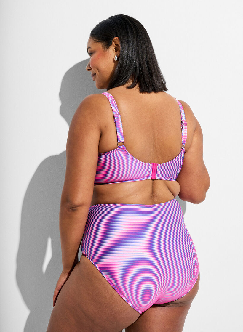 Bikinitrosa med h&ouml;g midja och randig struktur, Rosa, Model image number 1