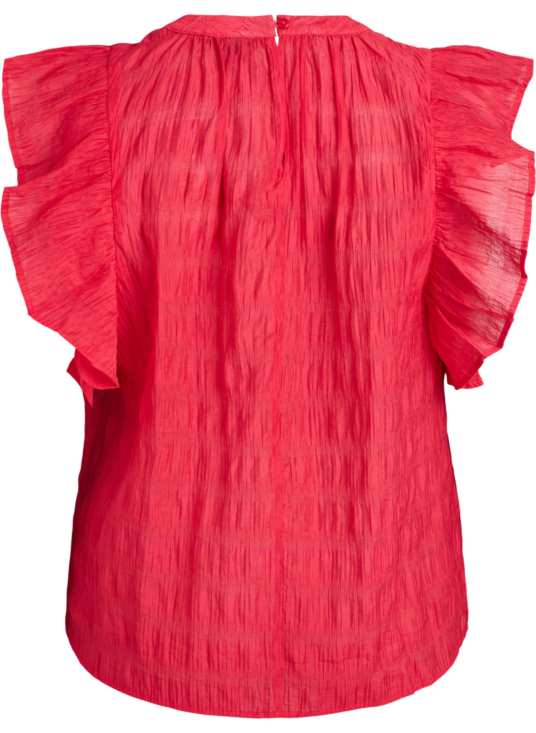 Zizzi&Auml;rml&ouml;s blus med struktur och volanger, R&ouml;d, Packshot image number 1