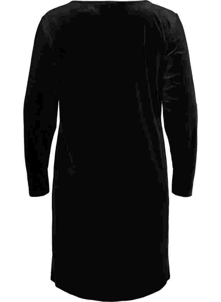 Klänning i velour med långa ärmar, Black, Packshot image number 1