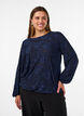 Skir blus med blommig textur och l&aring;nga &auml;rmar, Bl&aring;, Model image number 0