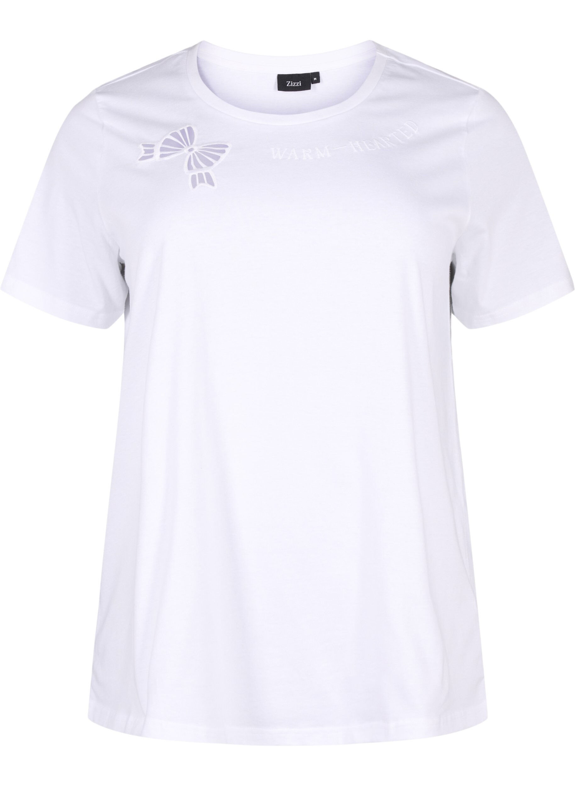 Zizzi T-shirt i ekologisk bomull med rosettdetalj, Bright White, Packshot image number 0