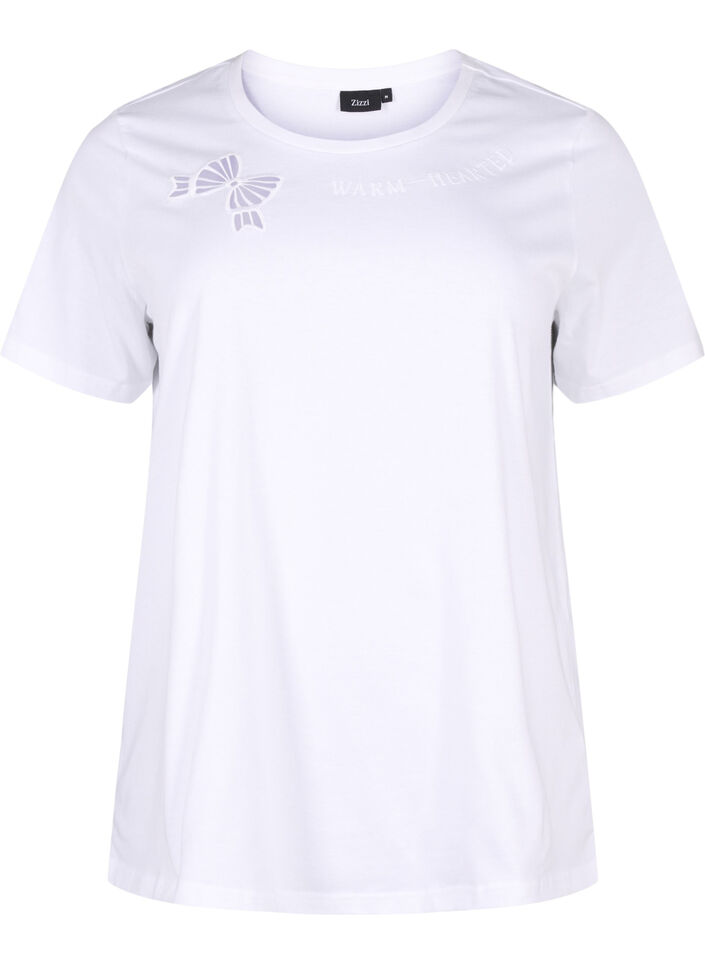 T-shirt i ekologisk bomull med rosettdetalj, Bright White, Packshot image number 0