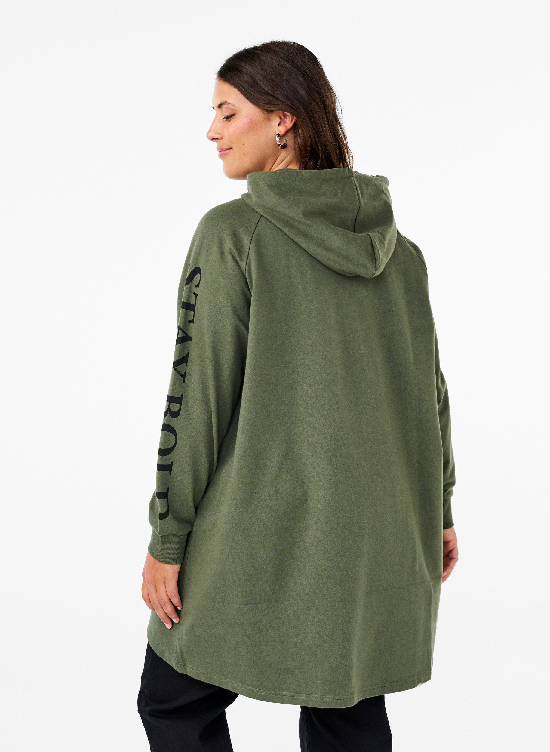 Zizzi Oversized sweatshirt med tryck p&aring; &auml;rmarna, Thyme w. Black, Model image number 1