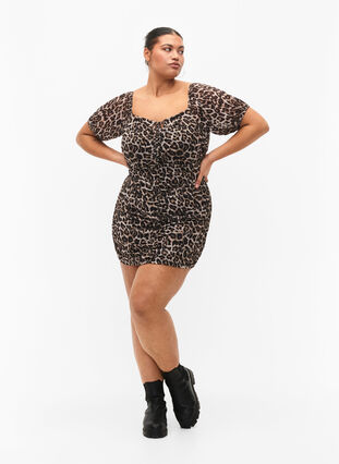 Kort klänning i mesh med leopardtryck, Leo, Model image number 4
