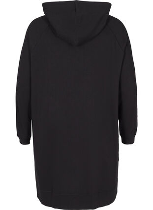 Långärmat sweatklänning med huva och ficka, Black, Packshot image number 1