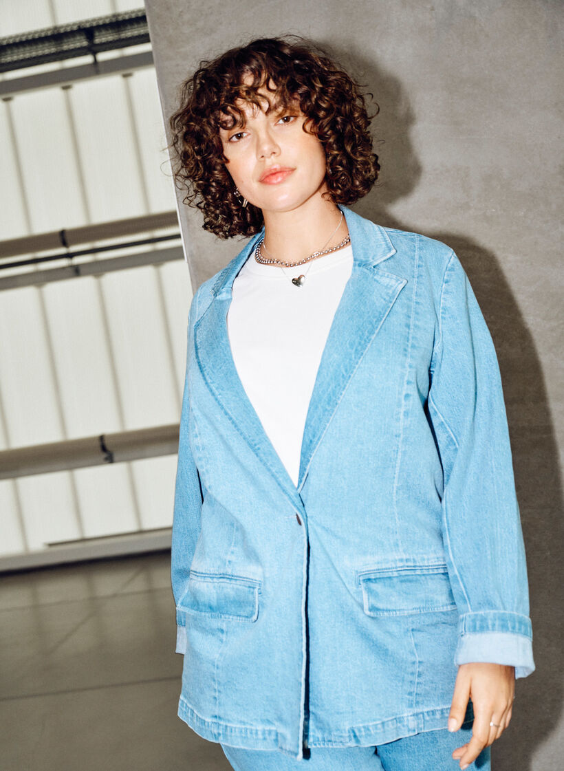 Denimblazer med fickor, Bl&aring;, Image image number 0