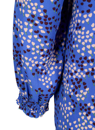 FLASH - Långärmad blus med smock och tryck, Dazzling Blue AOP, Packshot image number 3