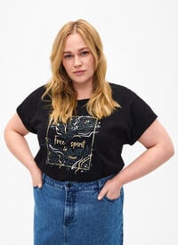 T-shirt i ekologisk bomull med guldtryck, Black W. Free, Model