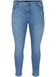 Croppade Amy jeans med råa kanter, Blue denim