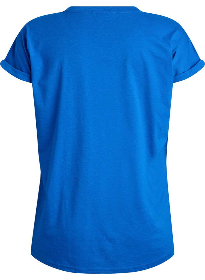 Kort&auml;rmad t-shirt i bomullsblandning, Bl&aring;, Packshot image number 1