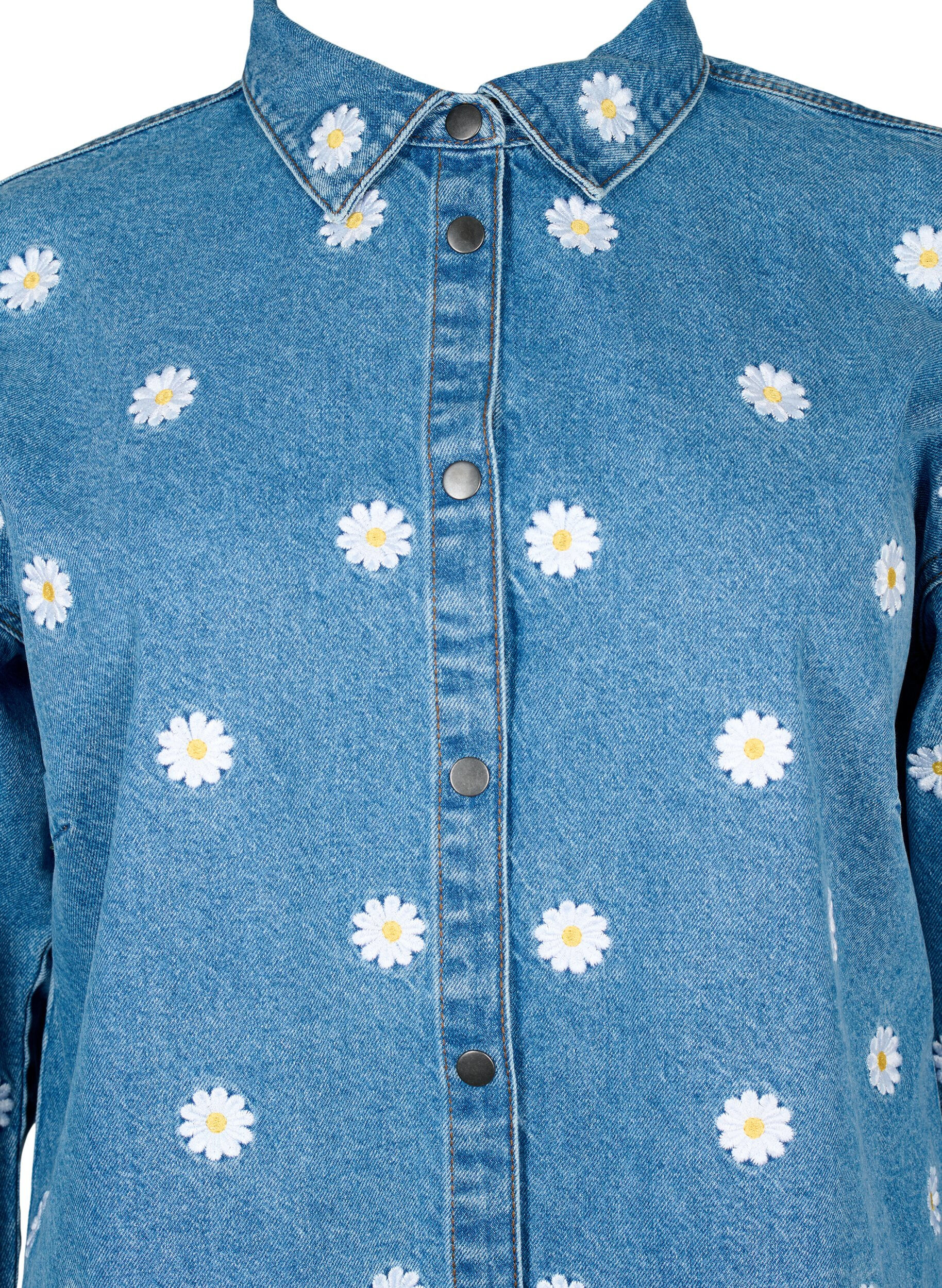 Zizzi L&ouml;s jeanskjorta med broderade l&auml;ppar, L.B. Flower, Packshot image number 2