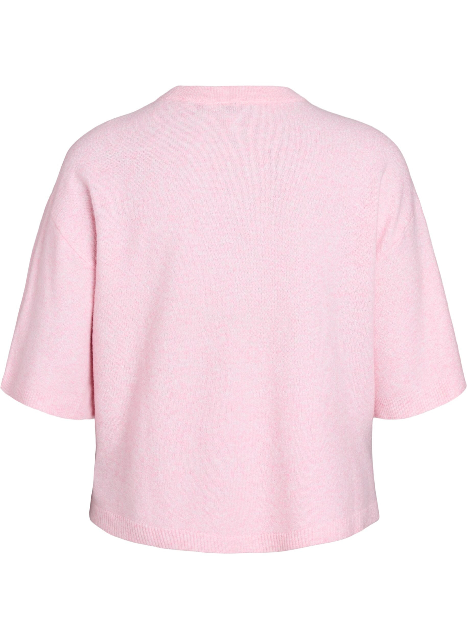 ZizziL&ouml;st stickad blus med korta &auml;rmar, Rosa, Packshot image number 1