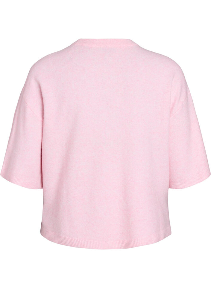 L&ouml;st stickad blus med korta &auml;rmar, Rosa, Packshot image number 1