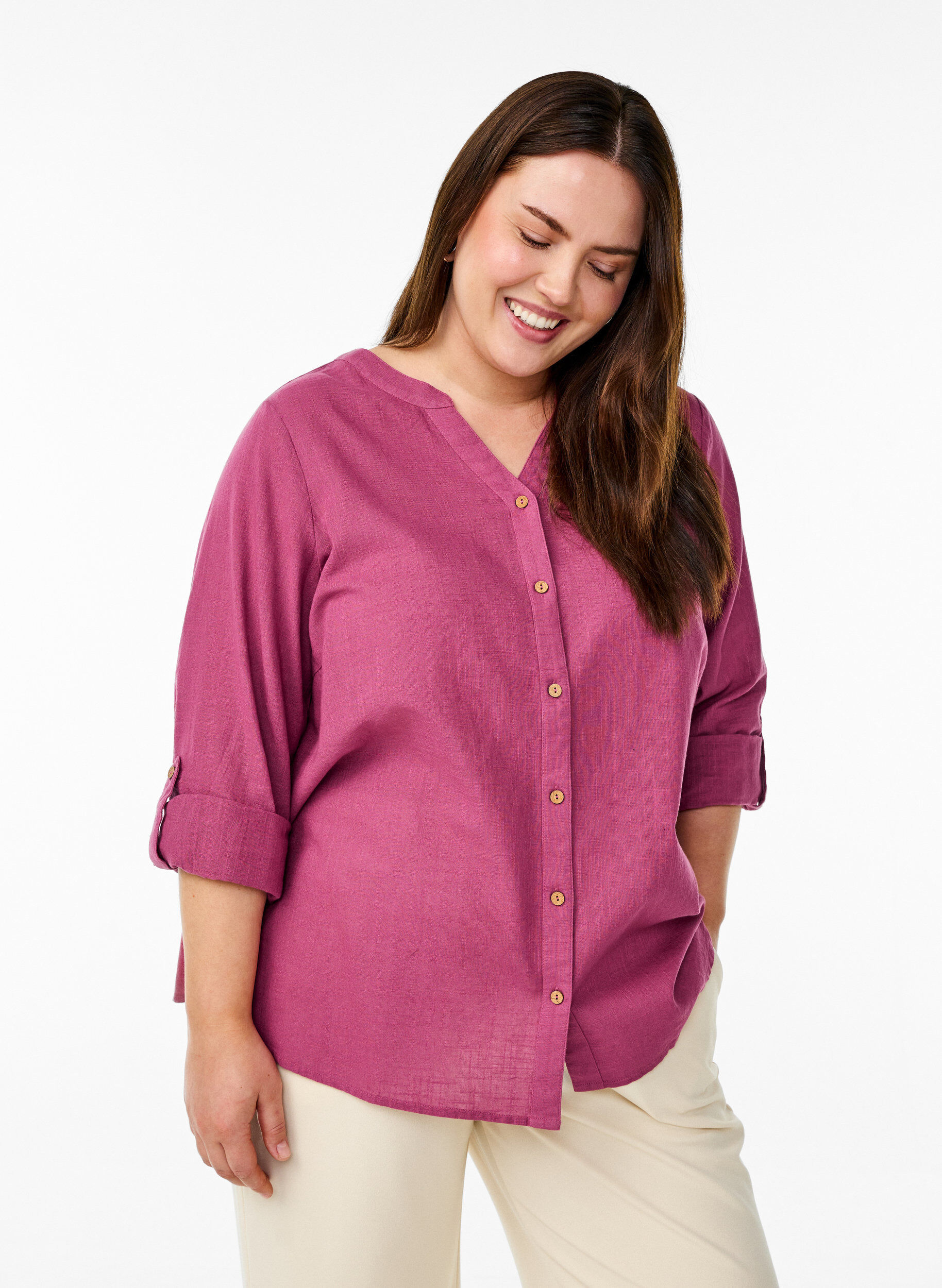 Bomullsblus med v-ringning, R&ouml;d, Model