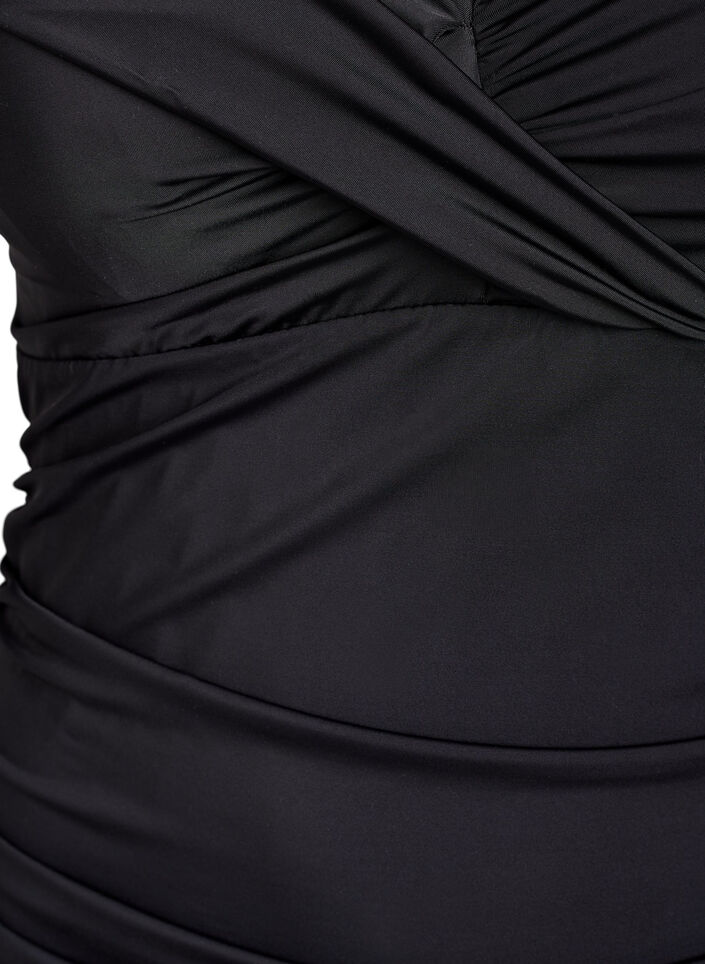 Baddräkt med bygel och rynkad effekt, Svart, Packshot image number 2