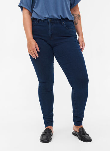 Super slim Amy jeans med hög midja, Dark blue, Model image number 3