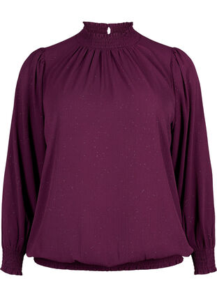 FLASH – Långärmad blus med smock och glitter	, Purple w. Silver, Packshot image number 0